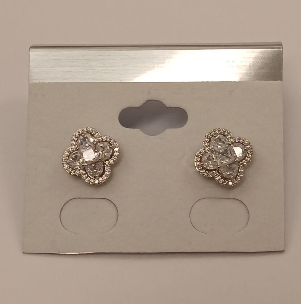 New 18k White Gold Filled Clover Stud Earrings By Goldoro